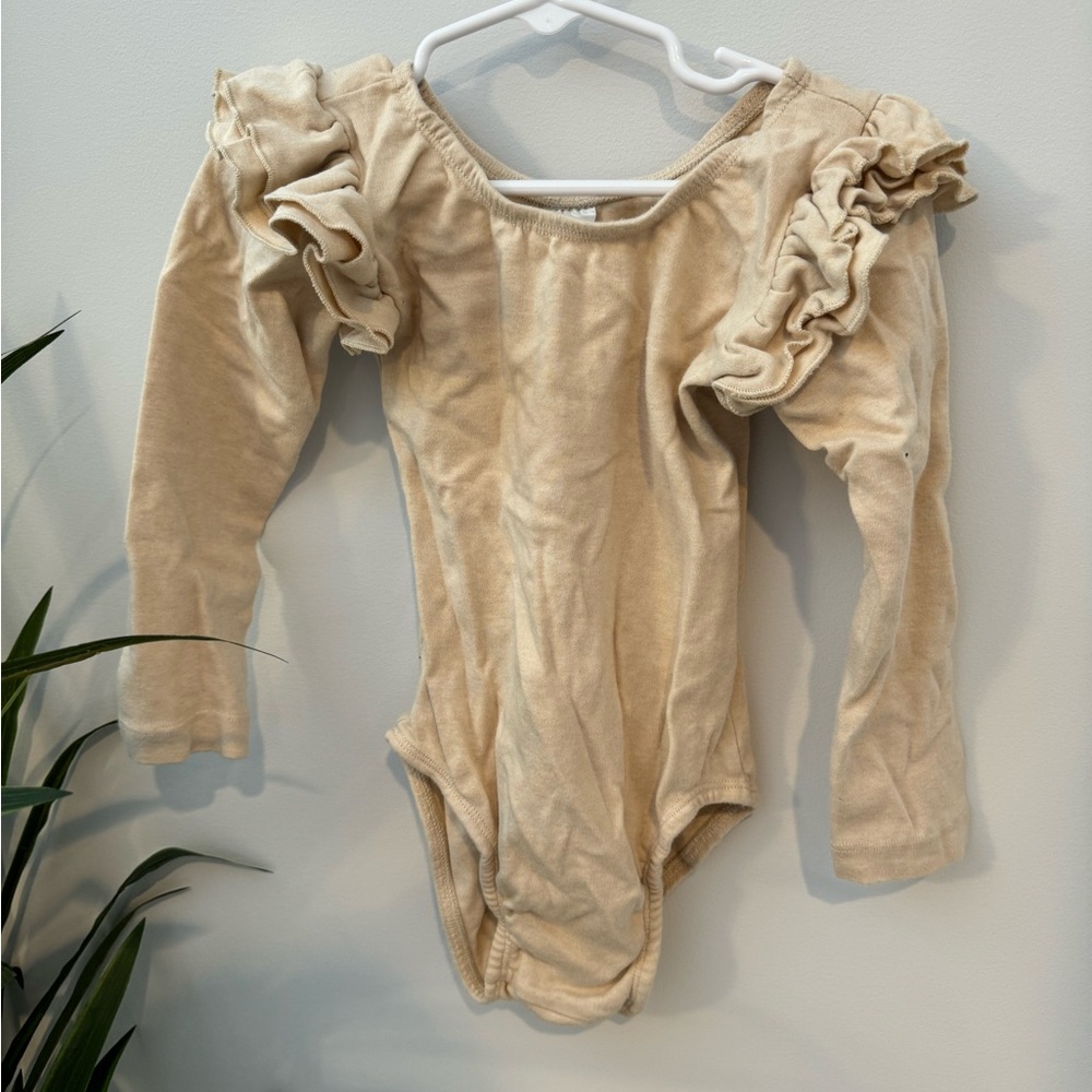 Charming Beige Ruffled Long Sleeve Bodysuit
